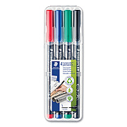 Staedtler Lumocolor Permanent Marker Pen, Porous Point, Extra-Fine, 0.4 mm, Assorted Ink Colors/Barrel, 4/Pack (STD313WP4)