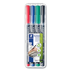 Staedtler Lumocolor Permanent Marker Pen, Porous Point, Extra-Fine, 0.4 mm, Assorted Ink Colors/Barrel, 4/Pack (STD313WP4)