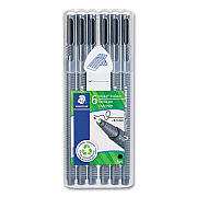 Staedtler Triplus Fineliner Marker Pen, Stick, Fine 0.3 mm, Black Ink, Clear Barrel, 6/Pack (STD3349SB6RA610)