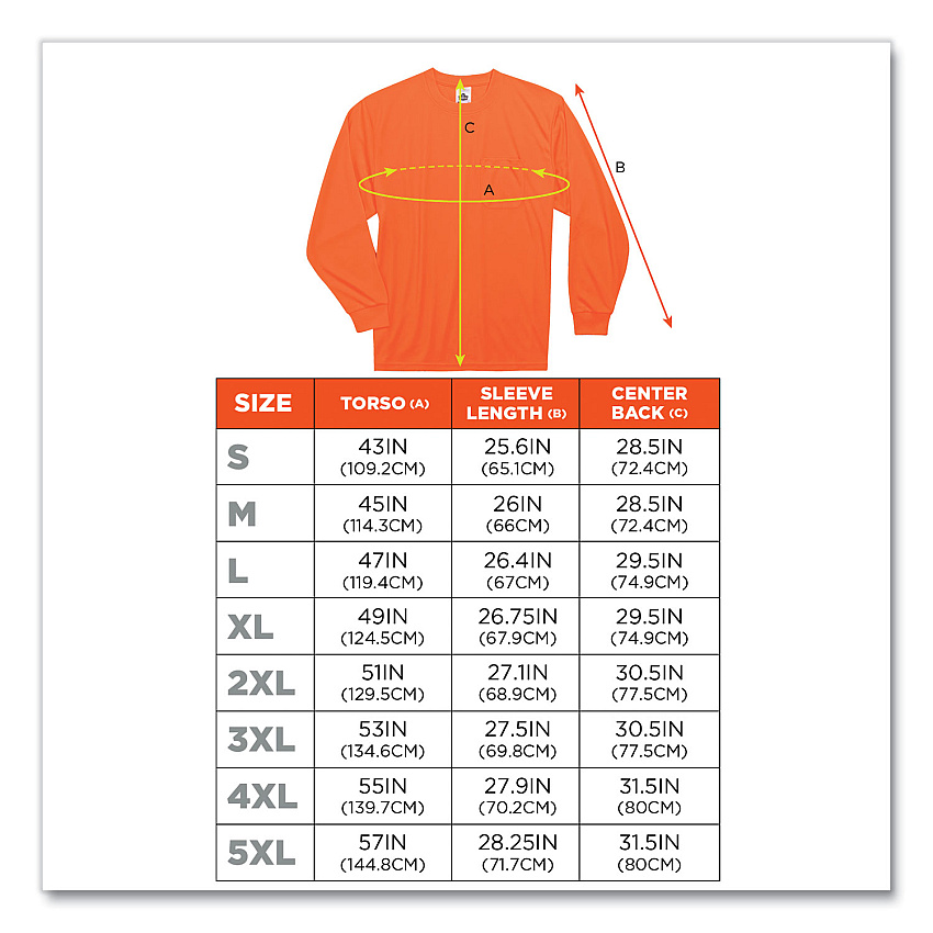 ergodyne GloWear 8091 Non-Certified Hi-Vis Long Sleeve Shirt, 5X-Large, Orange (EGO21599)