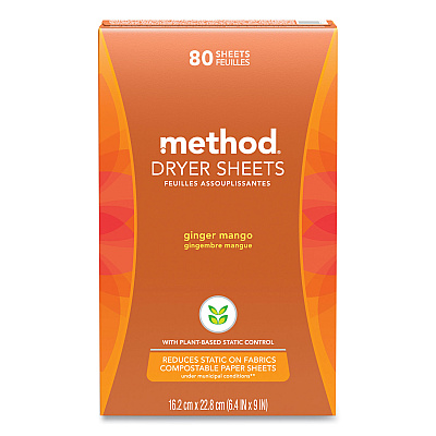 Method Dryer Sheets, Ginger Mango, 80/Box, 6 Boxes/Carton (MTH318049)