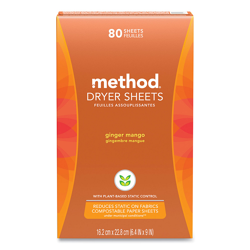 Method Dryer Sheets, Ginger Mango, 80/Box, 6 Boxes/Carton (MTH318049)