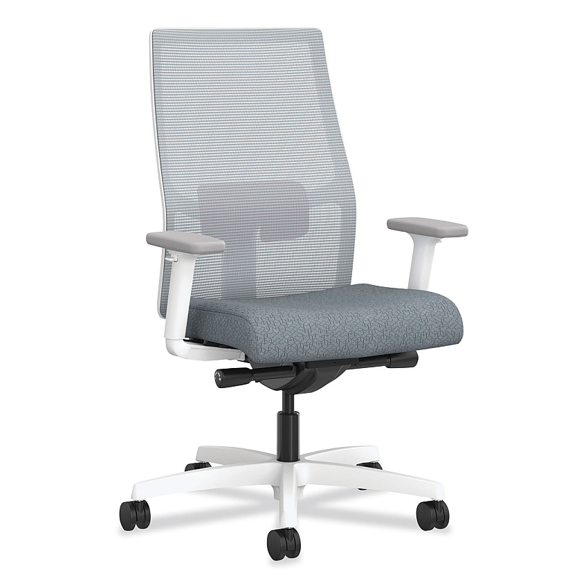 HON Ignition 2.0 4-Way Stretch Mid-Back Task Chair, Supports 300 lb, 17" to 21" Seat Height, Basalt Seat, Fog Back, White Base (HONI2M2AFA25RDW)