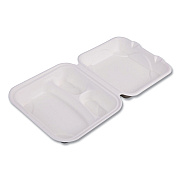 Eco-Products Vanguard Renewable And Compostable Sugarcane Clamshells, 3-Compartment, 8 X 8 X 3, White, 200/carton (ECOEPHC83NFA)