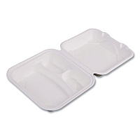 Eco-Products Vanguard Renewable And Compostable Sugarcane Clamshells, 3-Compartment, 8 X 8 X 3, White, 200/carton (ECOEPHC83NFA)