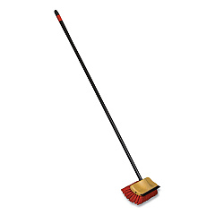 O-Cedar Commercial Bi-Level Floor Scrub Brush, Red Polypropylene Bristles, 10" Brush, 54" Black Metal Handle, 6/Carton (DVOCB066155)