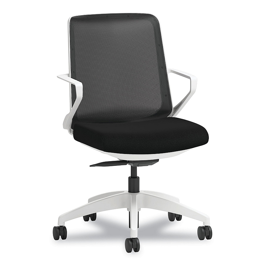 HON Cliq Office Chair, Supports Up to 300 lb, 17" to 22" Seat Height, Black Seat, Black Back, White Base (HONCLQIMCU10DW)