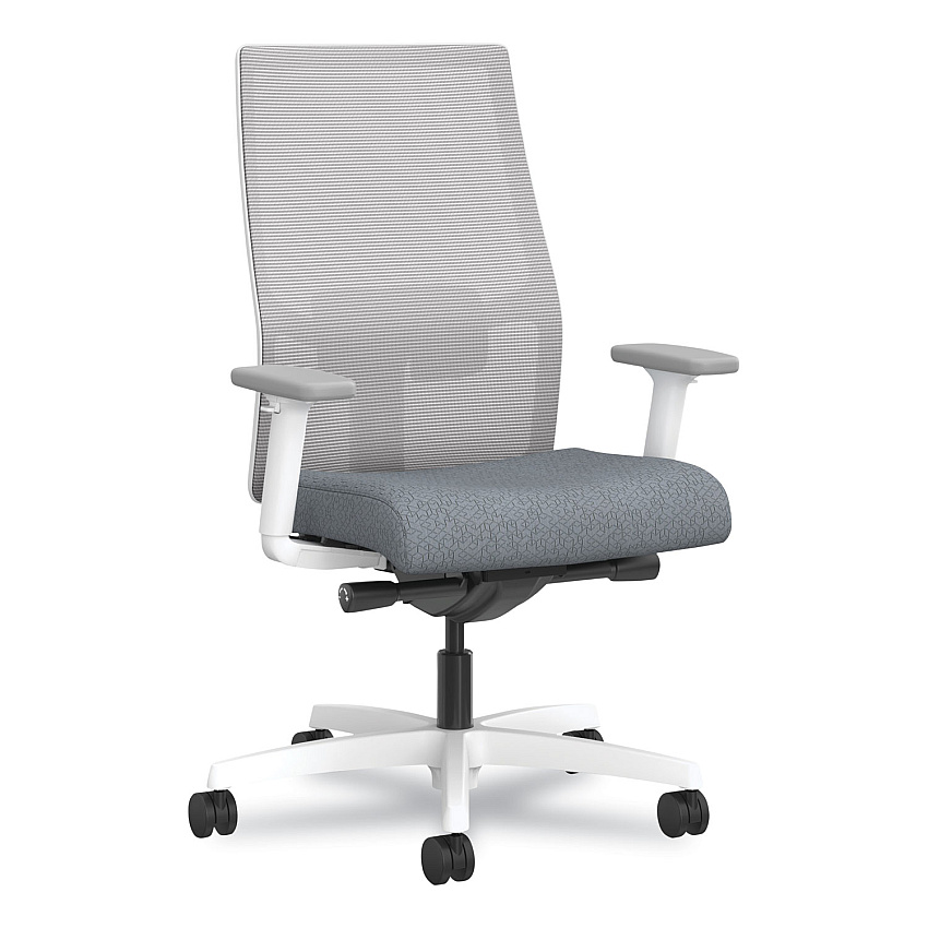HON Ignition 2.0 4-Way Stretch Mid-Back Mesh Task Chair, Black Adjustable Lumbar Support, Basalt Seat, Fog Back, White Base (HONI2MM2AFA25BX)