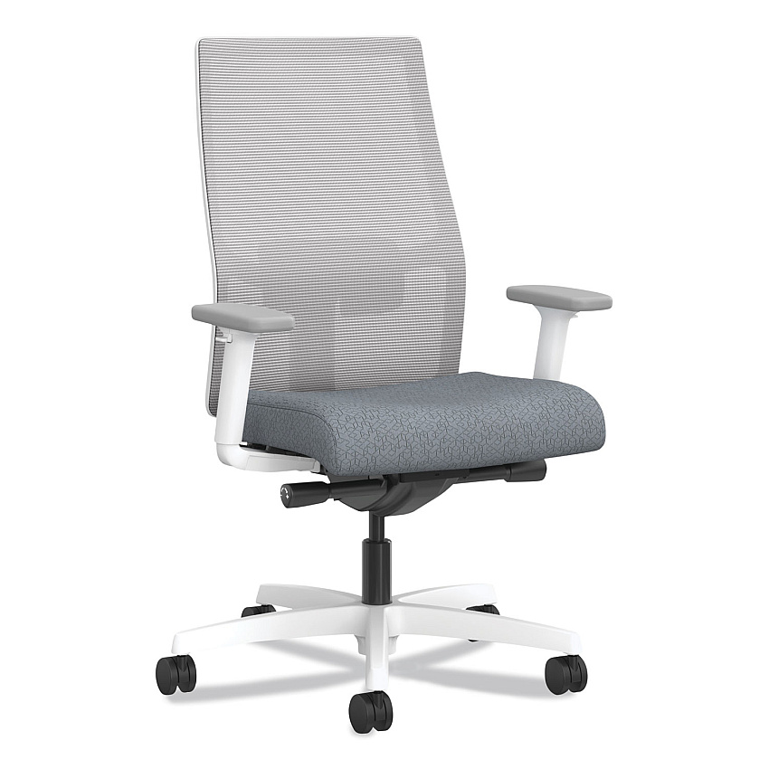 HON Ignition 2.0 4-Way Stretch Mid-Back Mesh Task Chair, Gray Adjustable Lumbar Support, Basalt Seat, Fog Back, White Base (HONI2MM2AFA25TX)