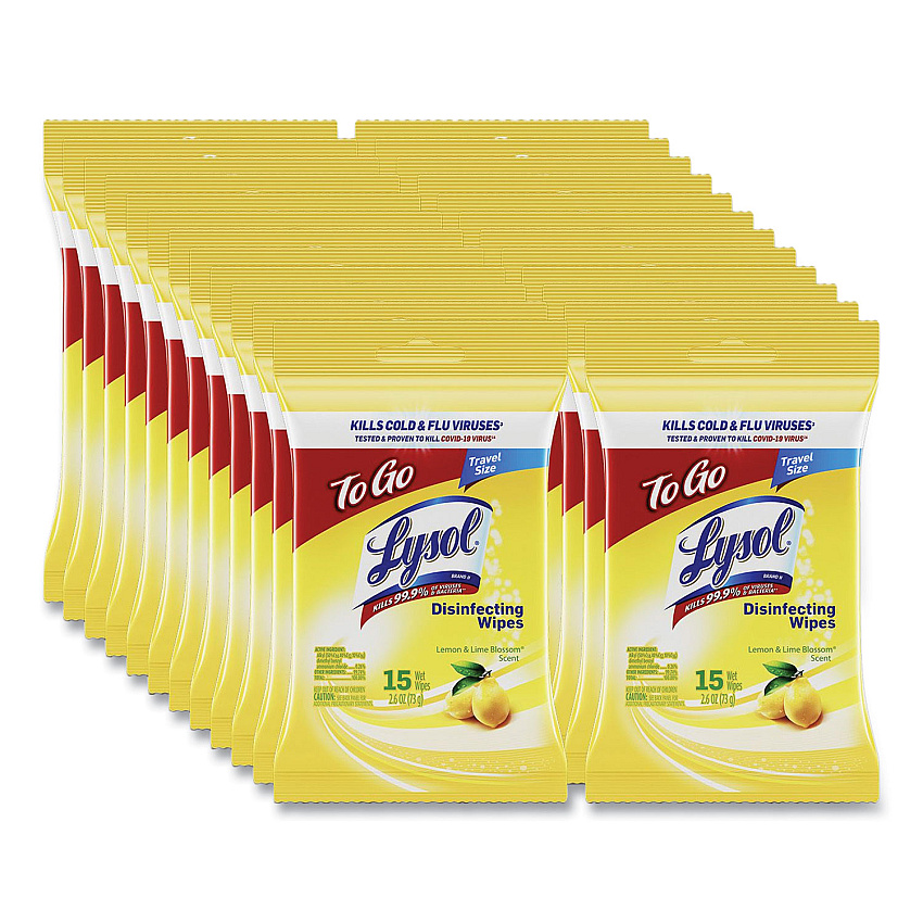 LYSOL Disinfecting Wipes Flatpacks, 1-Ply, 6.69 x 7.87, Lemon and Lime Blossom, White, 15 Wipes/Flat Pack, 24 Flat Packs/Carton (RAC99799CT)