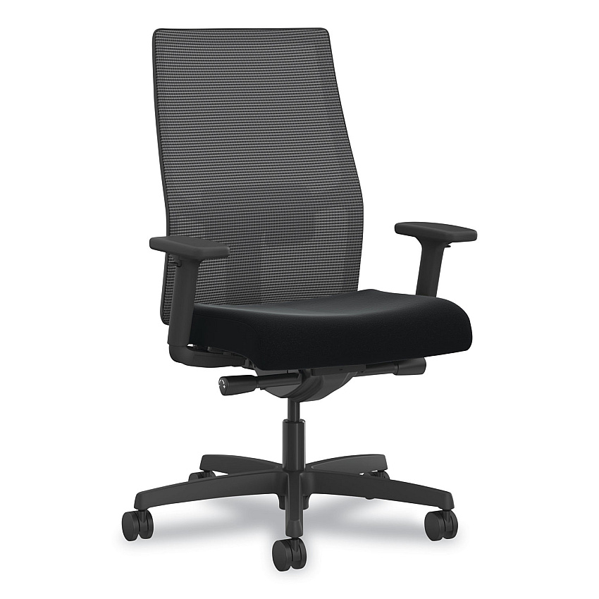 HON Ignition 2.0 4-Way Stretch Mid-Back Mesh Task Chair, Gray Adjustable Lumbar Support, Black (HONI2MM2AMC10TT)