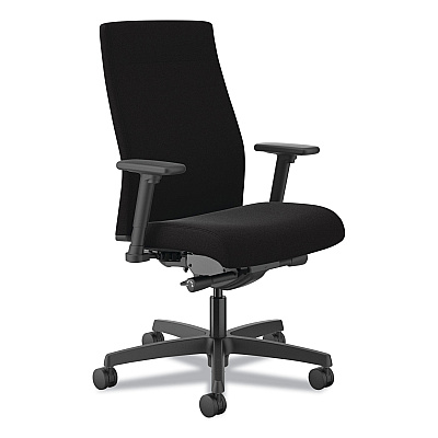 HON Ignition 2.0 Upholstered Mid-Back Task Chair, 17" to 21.5" Seat Height, Black Fabric Seat/Back (HONI2U2AHCU10TK)