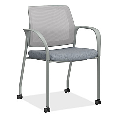 HON Ignition Series Mesh Back Mobile Stacking Chair, 25 x 21.75 x 33.5, Basalt Seat, Fog Back, Textured Silver Base (HONI2S6FHFA258T)