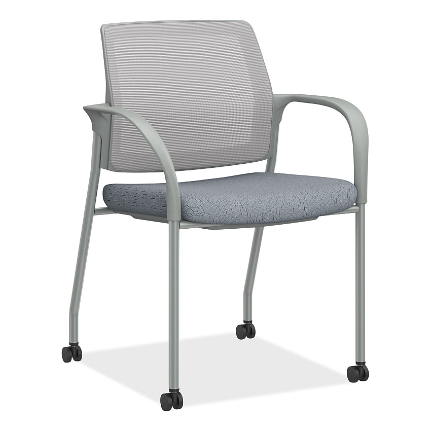 HON Ignition Series Mesh Back Mobile Stacking Chair, 25 x 21.75 x 33.5, Basalt Seat, Fog Back, Textured Silver Base (HONI2S6FHFA258T)