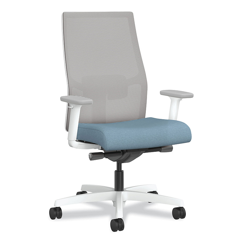 HON Ignition 2.0 4-Way Stretch Mid-Back Mesh Task Chair, White Lumbar Support, Carolina Seat, Fog Back, White Base (HONI2MM2AFH21WX)