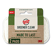 Scotch-Brite Greener Clean Dual Action Scrub and Wipe, 2.8 x 4.7, 0.7" Thick, White, 2/Pack (MMM927732SW)