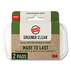 Scotch-Brite Greener Clean Dual Action Scrub and Wipe, 2.8 x 4.7, 0.7" Thick, White, 2/Pack (MMM927732SW)