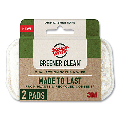 Scotch-Brite Greener Clean Dual Action Scrub and Wipe, 2.8 x 4.7, 0.7" Thick, White, 2/Pack (MMM927732SW)