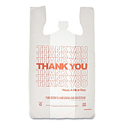 AmerCareRoyal Thank You Bags, Thank You - Have a Nice Day Labeling, Cut-Out Handles, 13" x 23" x 23", White/Red, 1,000/Carton (RPPRPTYB6FS)