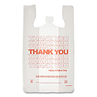 AmerCareRoyal Thank You Bags, Thank You - Have a Nice Day Labeling, Cut-Out Handles, 13" x 23" x 23", White/Red, 1,000/Carton (RPPRPTYB6FS)