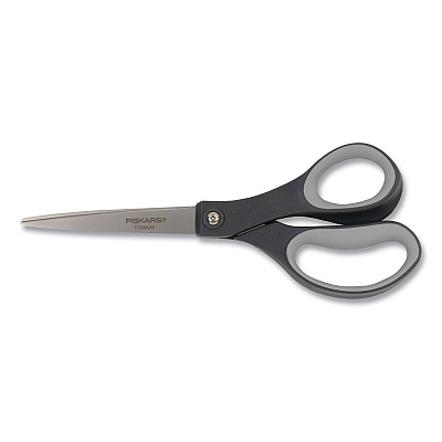 Fiskars Everyday Titanium Softgrip Scissors, 8" Long, 3.1" Cut Length, Straight Dark Gray Handle (FSK1067265)