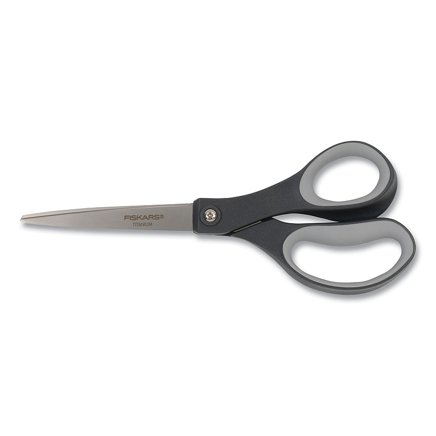 Fiskars Everyday Titanium Softgrip Scissors, 8" Long, 3.1" Cut Length, Straight Dark Gray Handle (FSK1067265)