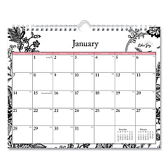 Blue Sky Analeis Wall Calendar, Floral Artwork, 11 x 8.75, White/Black/Coral Sheets, 12-Month (Jan to Dec): 2026 (100028)
