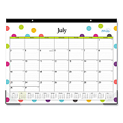 Blue Sky Teacher Dots Academic Desk Pad, 22 x 17, Black Binding, Clear Corners, 12-Month (July to June): 2025 to 2026 (105496)