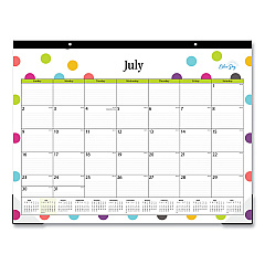 Blue Sky Teacher Dots Academic Desk Pad, 22 x 17, Black Binding, Clear Corners, 12-Month (July to June): 2025 to 2026 (105496)