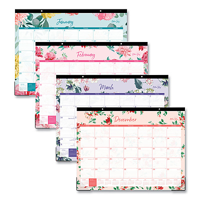 Blue Sky Reflections Desk Pad Calendar, Floral Artwork, 22 x 17, Assorted Sheet Colors, Black Binding, 12-Month (Jan to Dec): 2026 (117886)