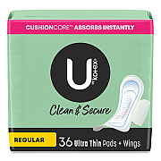 U by U by U by Kotex Security Regular Ultrathin Pad with Wings, Unscented, 36/Pack (KCC53631)