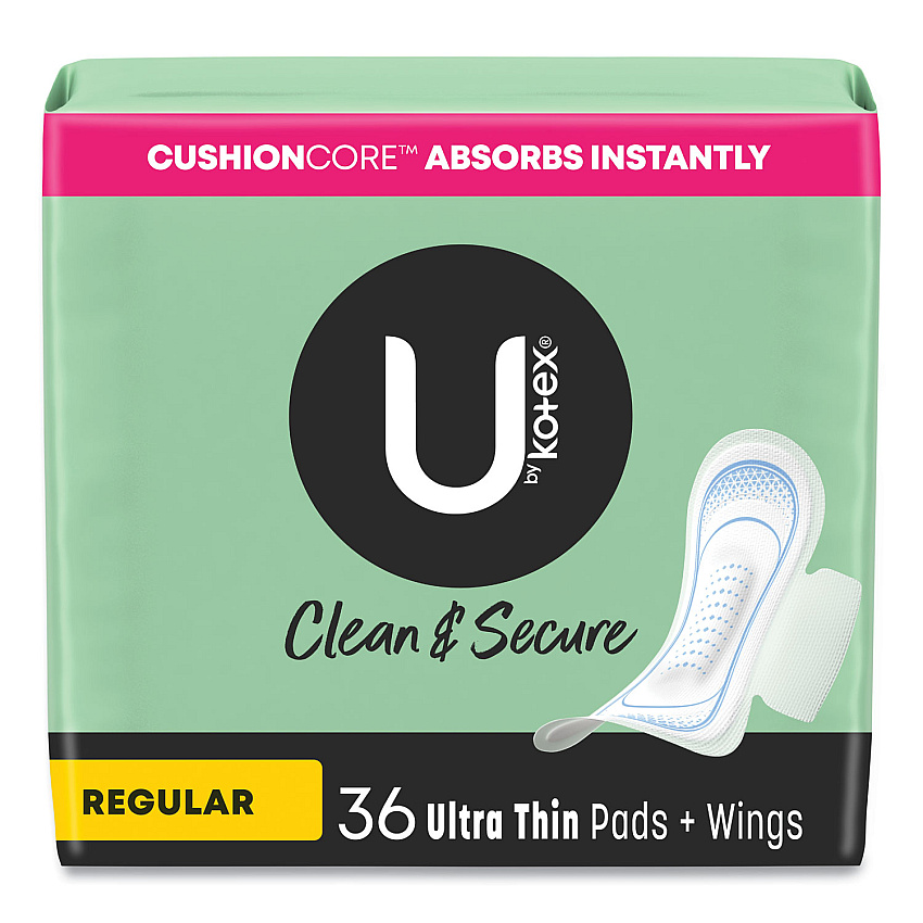 U by U by U by Kotex Security Regular Ultrathin Pad with Wings, Unscented, 36/Pack (KCC53631)