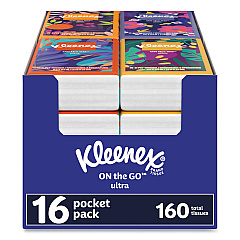 Kleenex On The Go Packs Facial Tissues, 3-Ply, White, 10/Pouch, 16 Pouches/Pack, 6 Packs/Carton (KCC54635)