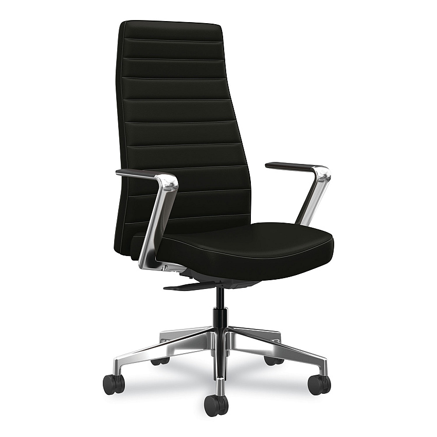 HON Cofi Executive High Back Chair, Supports Up to 300 lb, 15.5 to 20.5 Seat Height, Black Seat/Back, Polished Aluminum Base (HONCEUW0PU10C9P)
