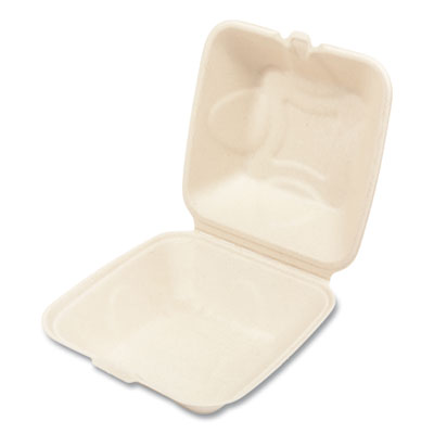 Boardwalk Bagasse PFAS-Free Food Containers, 1-Compartment, 6 x 6 x 3.19, Tan, Bamboo/Sugarcane, 500/Carton (BWKHINGE66NPFA)