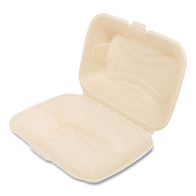 Boardwalk Bagasse PFAS-Free Food Containers, Hoagie/Hinged Lid, 1-Compartment, 6 x 3 x 9, Tan, Bamboo/Sugarcane, 250/Carton (BWKHINGE96NPFA)