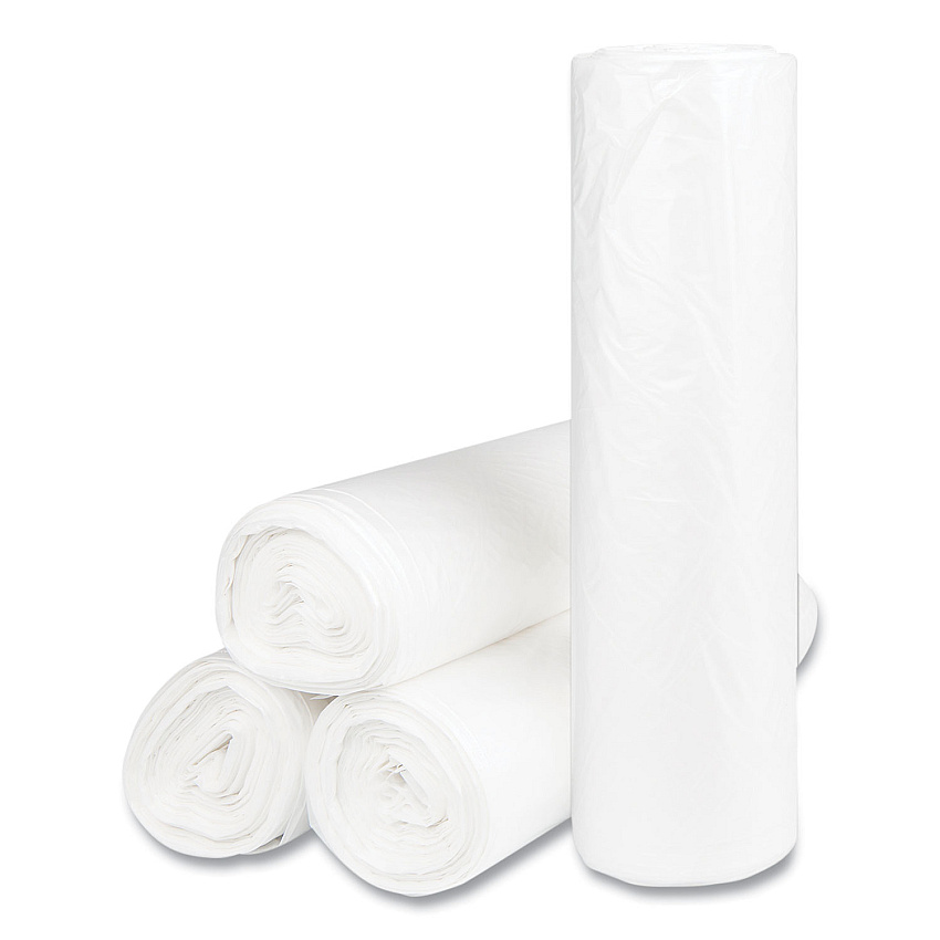 Inteplast Group High-Density Commercial Can Liners, 60 gal, 14 mic, 43" x 48", Natural, Interleaved Roll, 25 Bags/Roll, 8 Rolls/Carton (IBSS434814N)