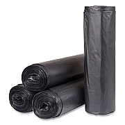 Inteplast Group High-Density Commercial Can Liners, 60 gal, 22 mic, 43" x 48", Black, Interleaved Roll, 25 Bags/Roll, 6 Rolls/Carton (IBSS434822K)