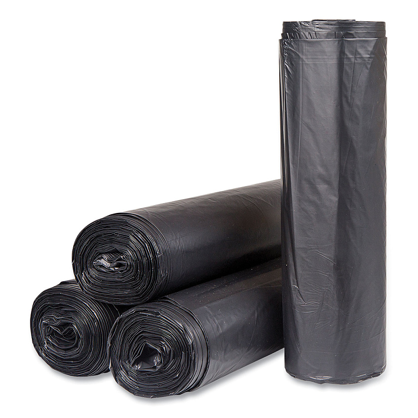 Inteplast Group High-Density Commercial Can Liners, 60 gal, 22 mic, 43" x 48", Black, Interleaved Roll, 25 Bags/Roll, 6 Rolls/Carton (IBSS434822K)