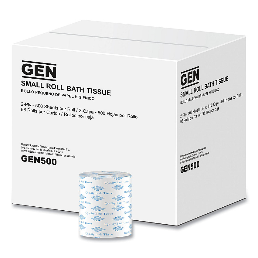 GEN Bath Tissue, Septic Safe, 2-Ply, White, 500 Sheets/Roll, 96 Rolls/Carton