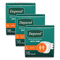 Depend Incontinence Protection with Tabs, 35" to 49" Waist, 16/Pack, 3 Packs/Carton (KCC35458)