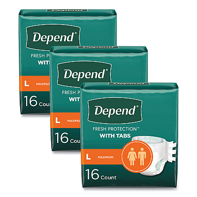 Depend Incontinence Protection with Tabs, 35" to 49" Waist, 16/Pack, 3 Packs/Carton (KCC35458)