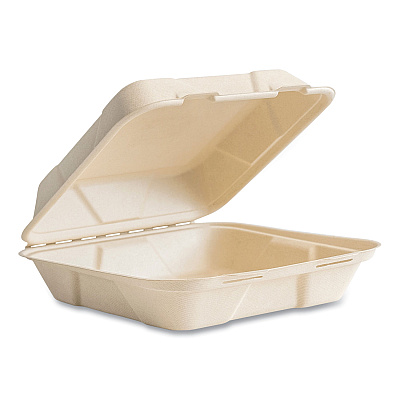 Vegware Nourish Molded Fiber Takeout Container, Compostable, 9 x 10 x 2, Natural, Sugarcane, 200/Carton (VEGB027N)