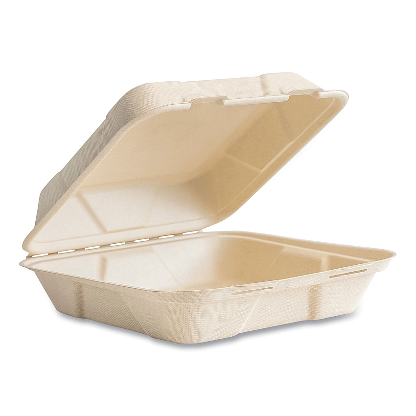 Vegware Nourish Molded Fiber Takeout Container, Compostable, 9 x 10 x 2, Natural, Sugarcane, 200/Carton (VEGB027N)