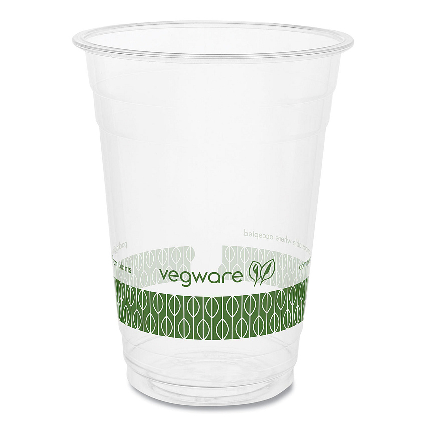 Vegware 96-Series Cold Cup, Compostable, 16 oz, Clear/Green, 1,000/Carton (VEGR500YG)