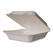 Vegware White Molded Fiber Clamshell Containers, Compostable, 9 x 9 x 3, White, Sugarcane, 200/Carton (VEGWHBRG9HW)