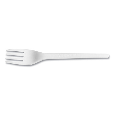 Vegware White CPLA Cutlery, Compostable, Fork, 1,000/Carton (VEGVWFK65)