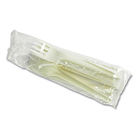 Vegware Cutlery Kits, Compostable, Fork/Knife/Spoon/Napkin, White, 250/Carton (VEGVWKFSWN)