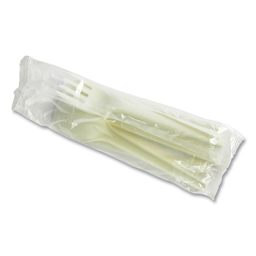 Vegware Cutlery Kits, Compostable, Fork/Knife/Spoon/Napkin, White, 250/Carton (VEGVWKFSWN)