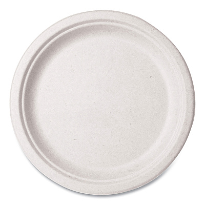Vegware Nourish Molded Fiber Tableware, Compostable, Plate, Sugarcane, 10" dia, White, 500/Carton (VWP005NFA)